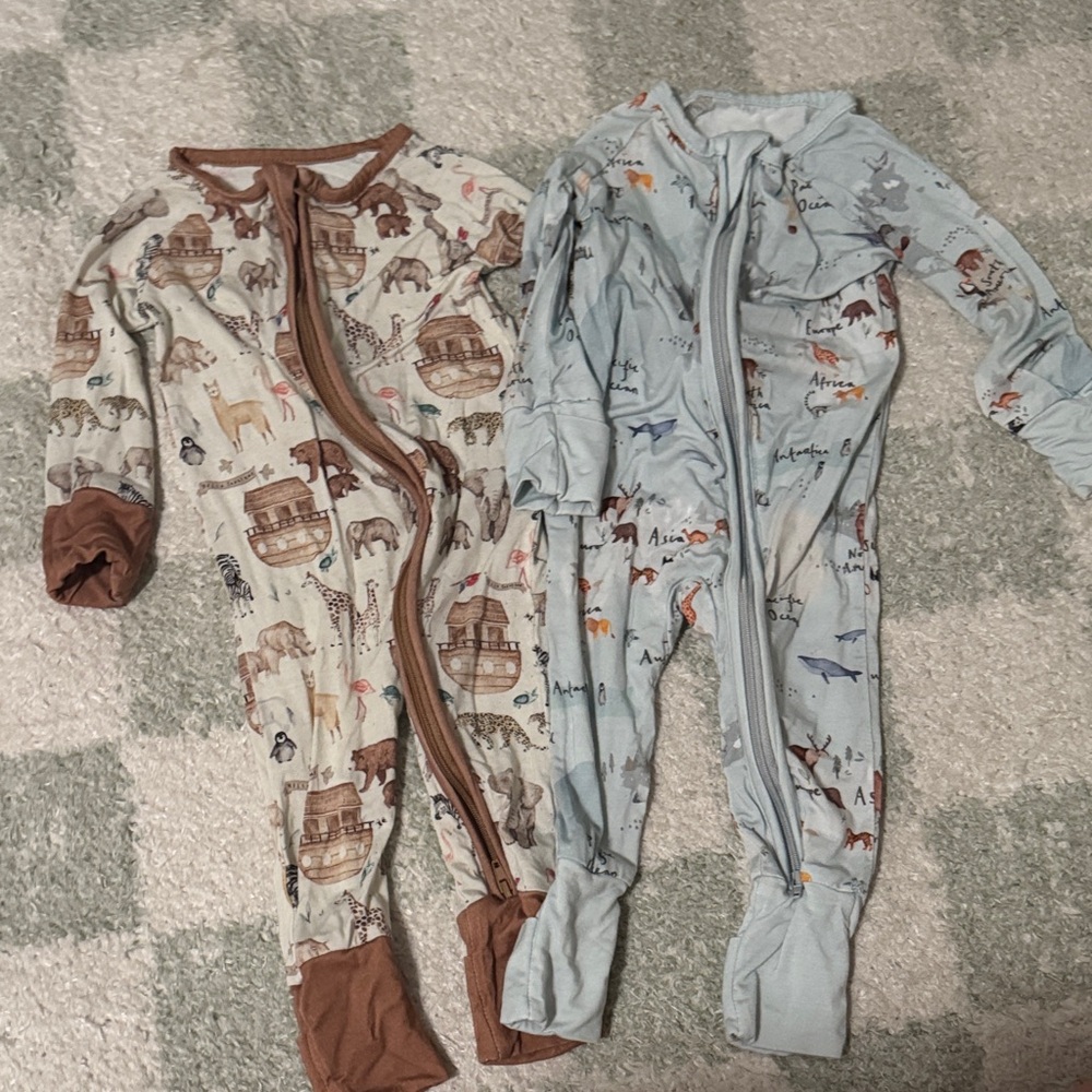 Little One Shop Baby Bamboo Sleeper Set of 2 Animal Print Size 0-3 months